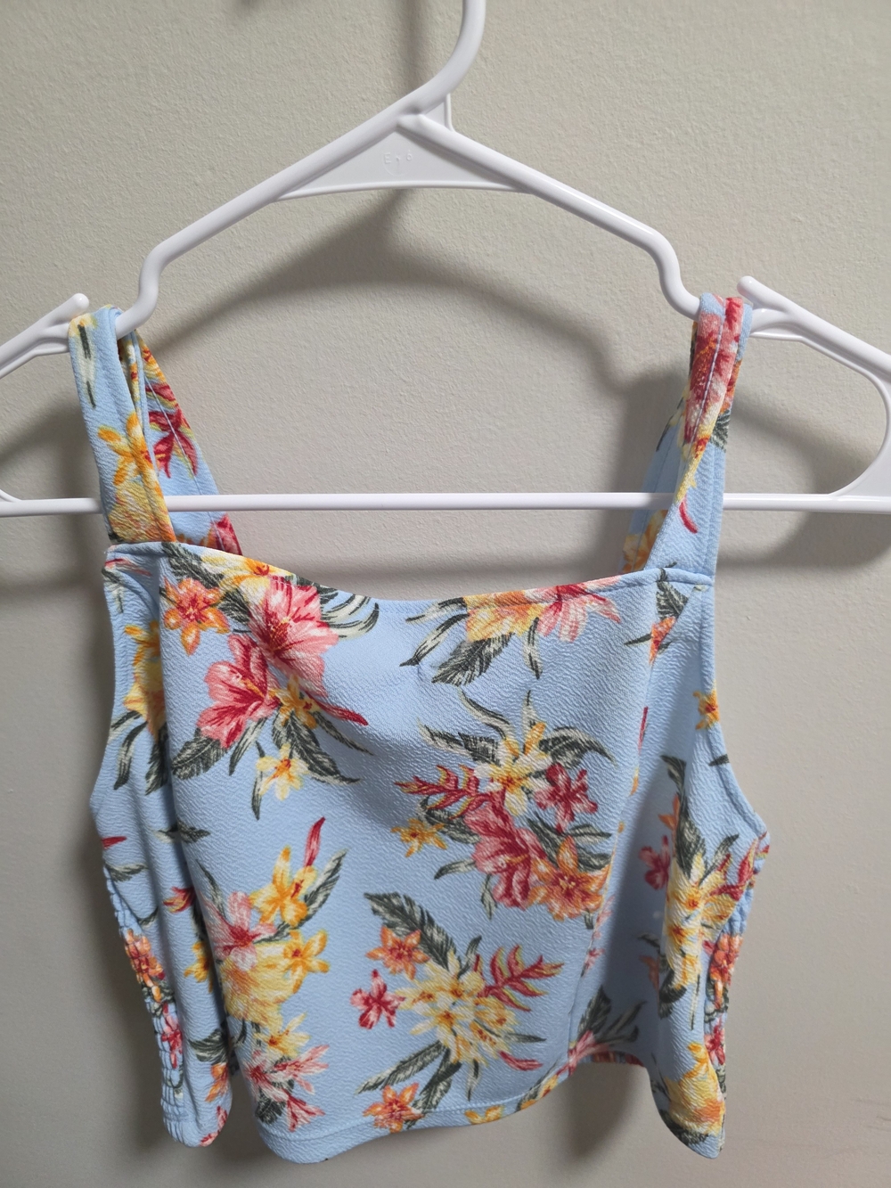 No Boundaries Light Blue Floral Smocked Crop Tank